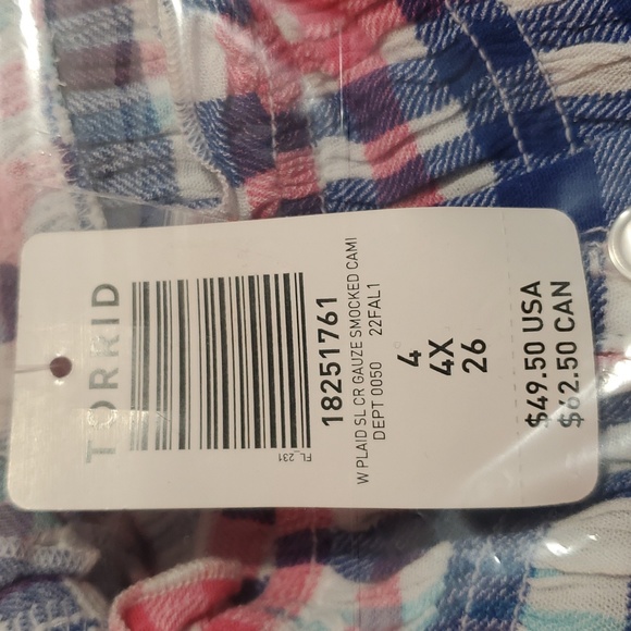 ❤️NWT VINTAGE TORRID PEPLUM SHOULDER TIES - CRINKLE GAUZE PLAID CAMI - PLUS SIZE - Picture 5 of 13